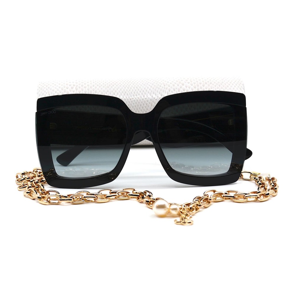 NEW JIMMY CHOO RENEE/S 807 BLACK GREY GRADIENT AUTHENTIC SUNGLASSES W/CHAIN - Picture 12 of 14